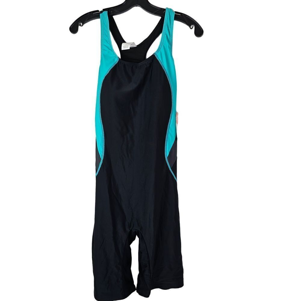 NWT My Charmo Women's Swim Jumpsuit Blue‎ Black One Piece Swimsuit L